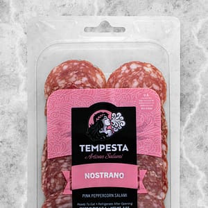 Tempesta Nostrano Pink Peppercorn Salami, 3 oz package of sliced artisan salumi - cropped